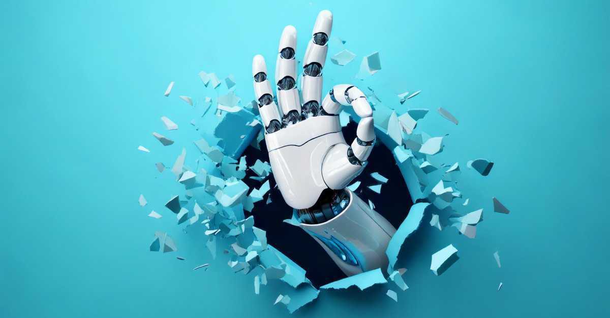 Roboterhand durchbricht Wand